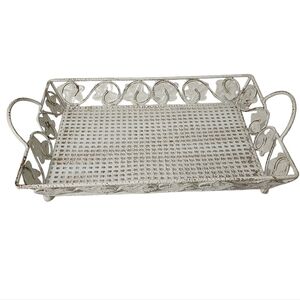 Vintage Style Shabby Chic Metal‎ Footed Tray Basket Like New